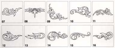 Clip art designs from a collection containing 286 that is available on CD. 